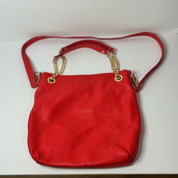 Michael Kors Handbags - Michael Kors Red Pebbled Leather Shoulder Bag With Gold Chain Adjusting Strap